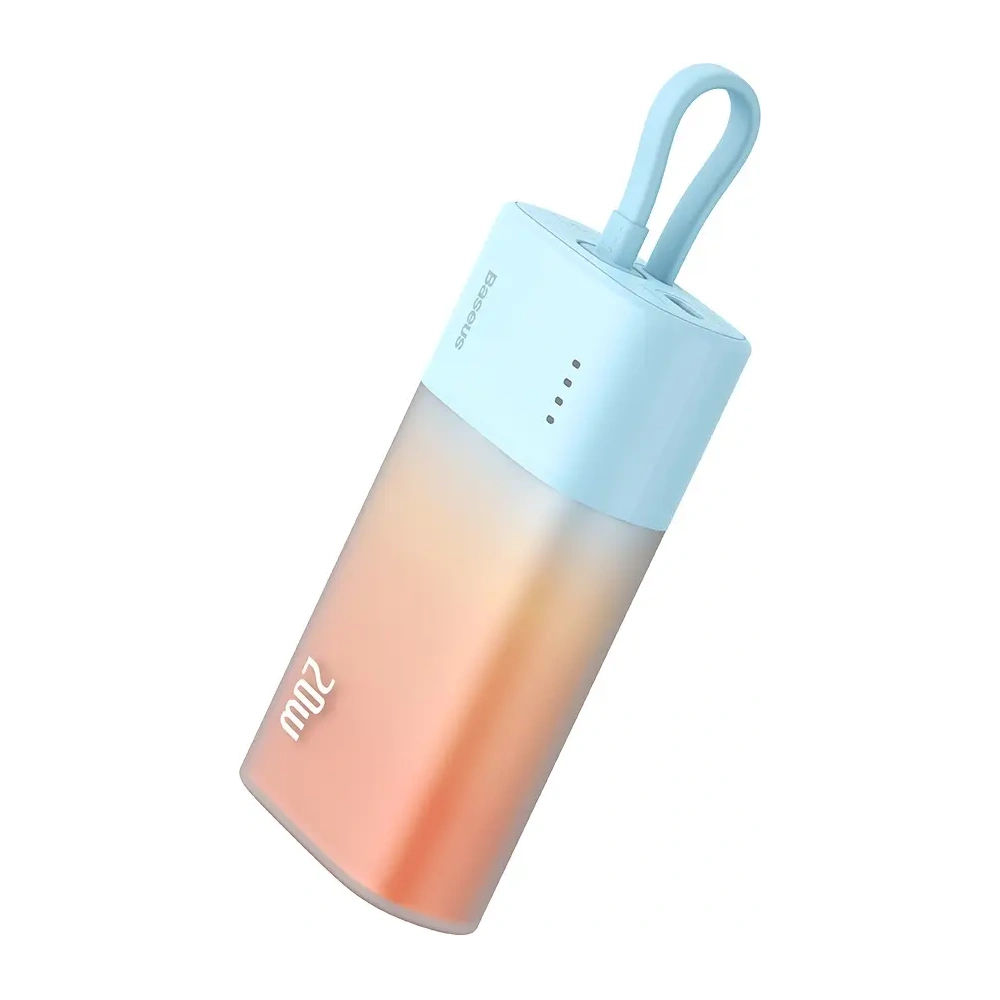 Powerbank Baseus Popsicle 5200mAh 20W z wbudowanym kablem Lightning + kabel Baseus Simple USB-C / USB-C 60W/20V/3A/30cm niebiesko-pomarańczowy