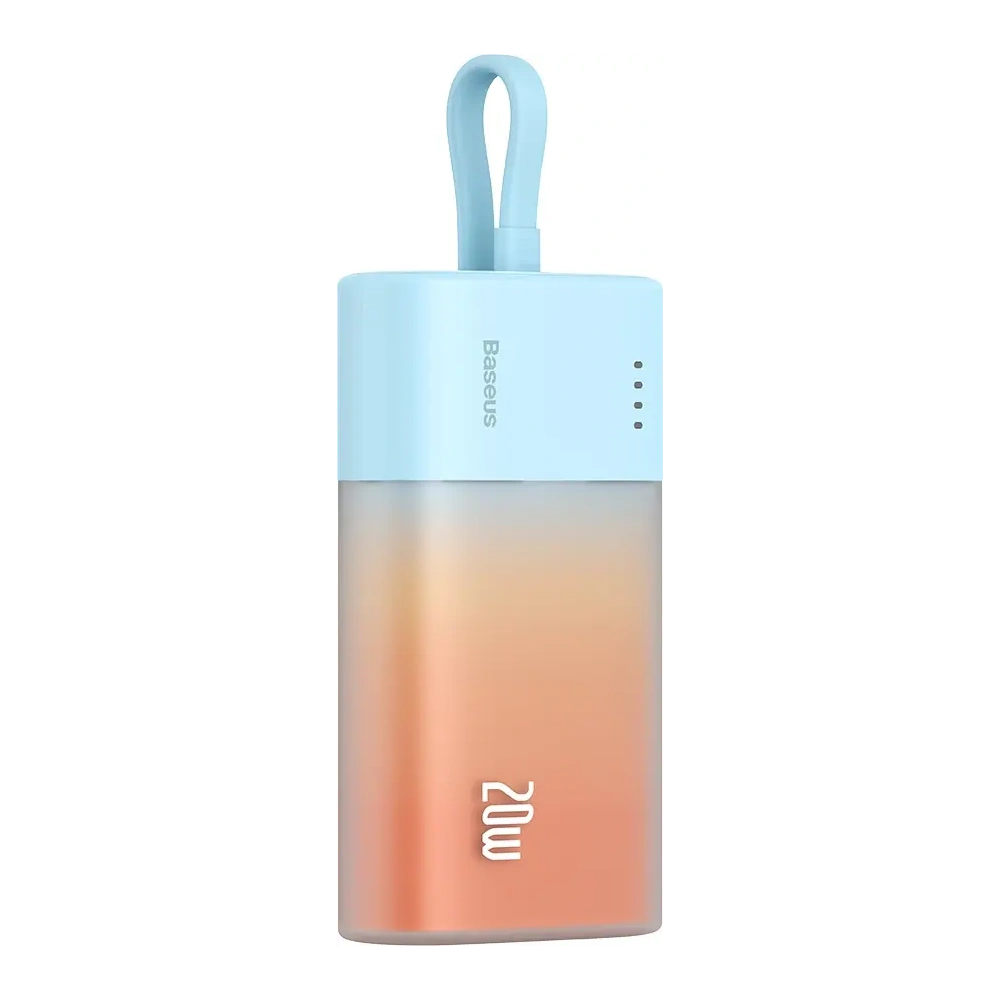 Powerbank Baseus Popsicle 5200mAh 20W z wbudowanym kablem Lightning + kabel Baseus Simple USB-C / USB-C 60W/20V/3A/30cm niebiesko-pomarańczowy