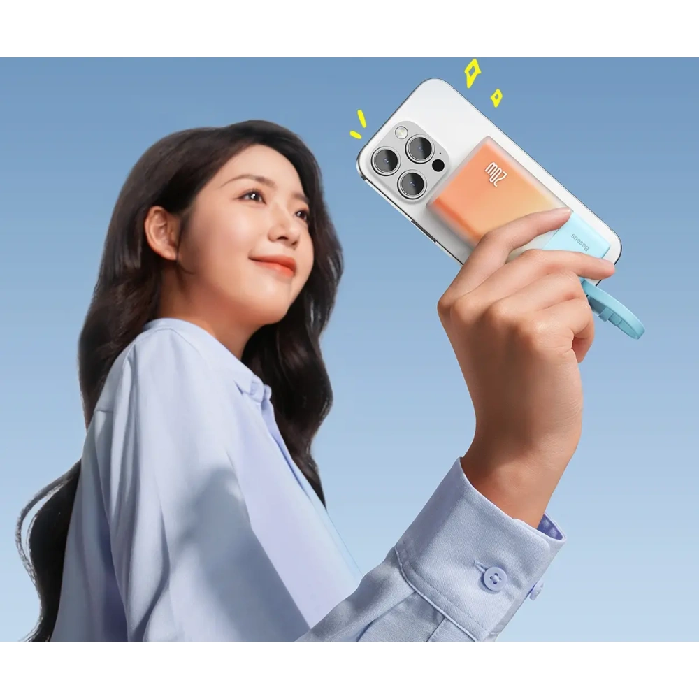 Powerbank Baseus Popsicle 5200mAh 20W z wbudowanym kablem Lightning + kabel Baseus Simple USB-C / USB-C 60W/20V/3A/30cm niebiesko-pomarańczowy