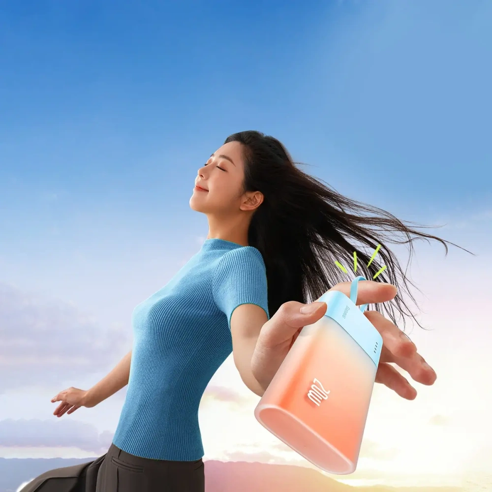 Powerbank Baseus Popsicle 5200mAh 20W z wbudowanym kablem Lightning + kabel Baseus Simple USB-C / USB-C 60W/20V/3A/30cm niebiesko-pomarańczowy