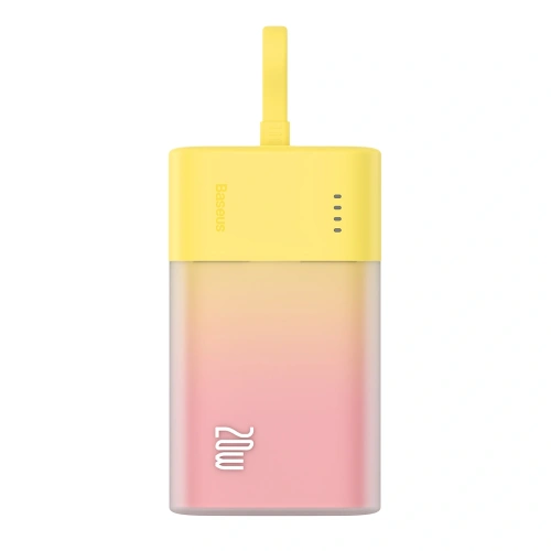 Powerbank Baseus Popsicle 5200mAh 20W z wbudowanym kablem Lightning + kabel Baseus Simple USB-C / USB-C 60W/20V/3A/30cm zółto-różowy