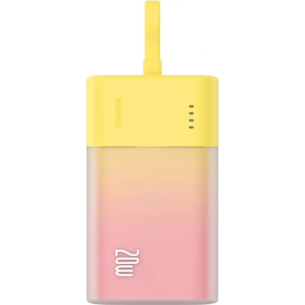 Powerbank Baseus Popsicle 5200mAh 20W z wbudowanym kablem Lightning + kabel Baseus Simple USB-C / USB-C 60W/20V/3A/30cm zółto-różowy