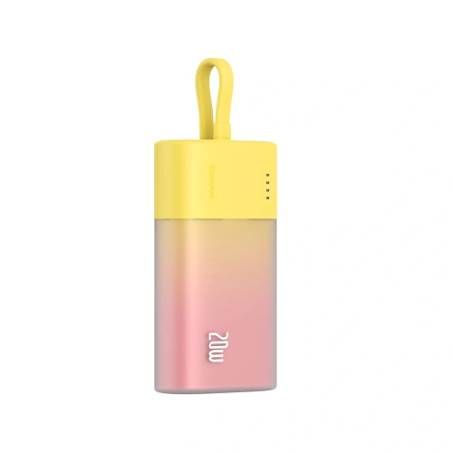 Powerbank Baseus Popsicle 5200mAh 20W z wbudowanym kablem Lightning + kabel Baseus Simple USB-C / USB-C 60W/20V/3A/30cm zółto-różowy
