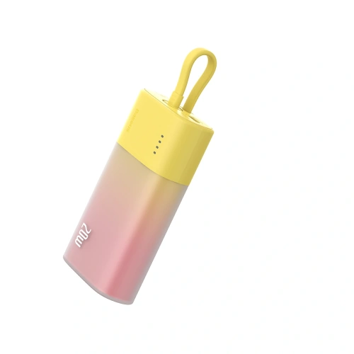 Powerbank Baseus Popsicle 5200mAh 20W z wbudowanym kablem Lightning + kabel Baseus Simple USB-C / USB-C 60W/20V/3A/30cm zółto-różowy
