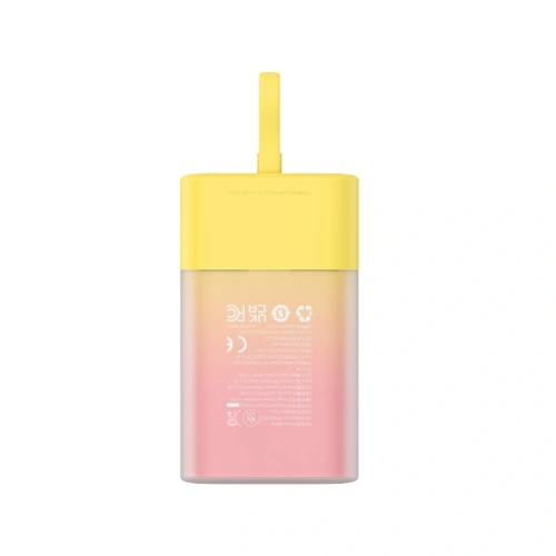 Powerbank Baseus Popsicle 5200mAh 20W z wbudowanym kablem Lightning + kabel Baseus Simple USB-C / USB-C 60W/20V/3A/30cm zółto-różowy