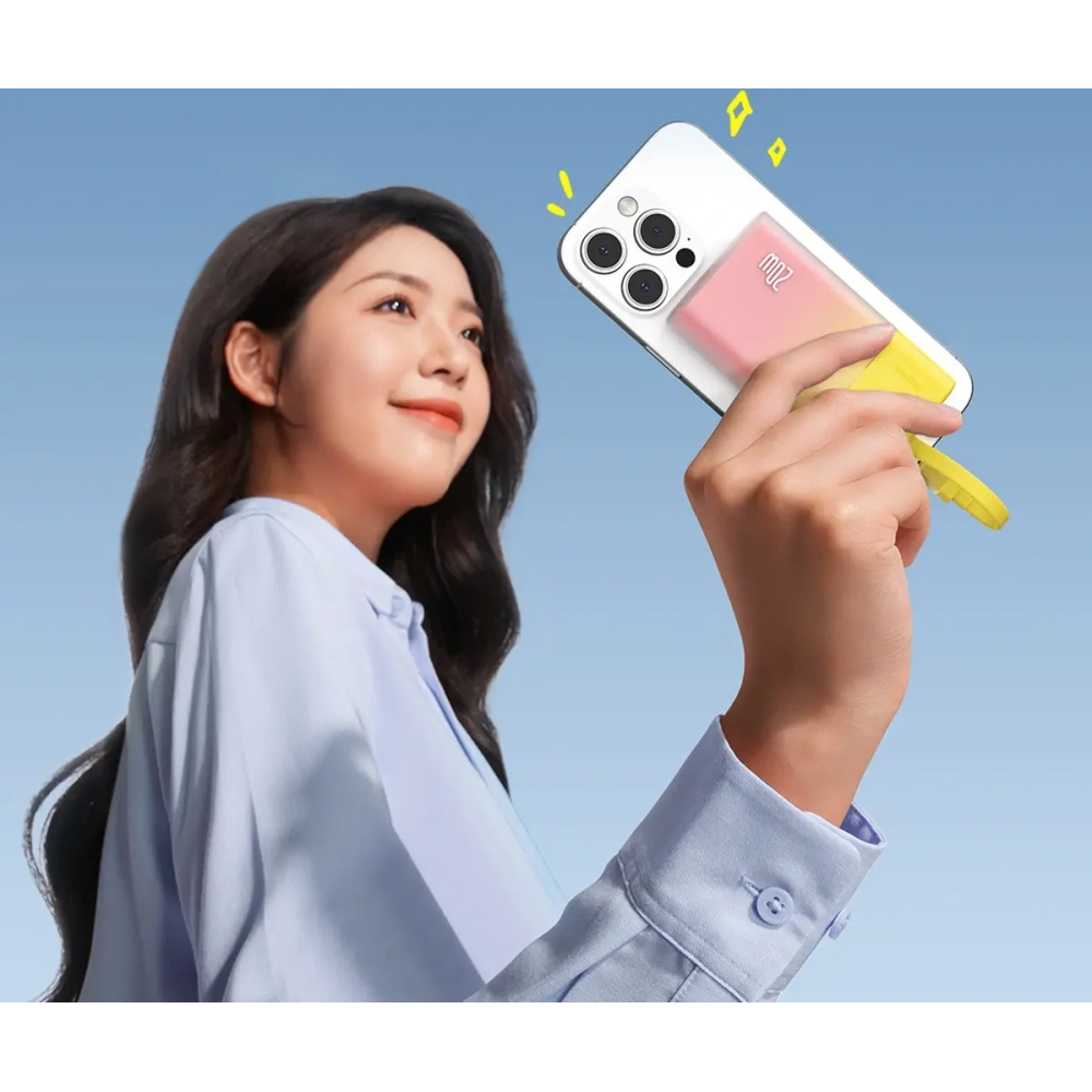 Powerbank Baseus Popsicle 5200mAh 20W z wbudowanym kablem Lightning + kabel Baseus Simple USB-C / USB-C 60W/20V/3A/30cm zółto-różowy