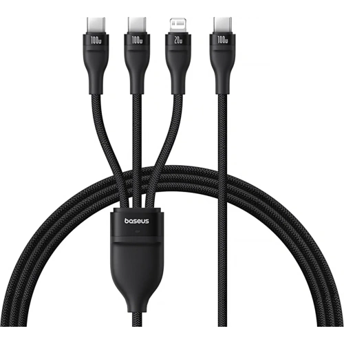 Kabel 3w1 Baseus Flash Series 3 USB-C / 2xUSB-C, Lightning 1.5m 100W czarny