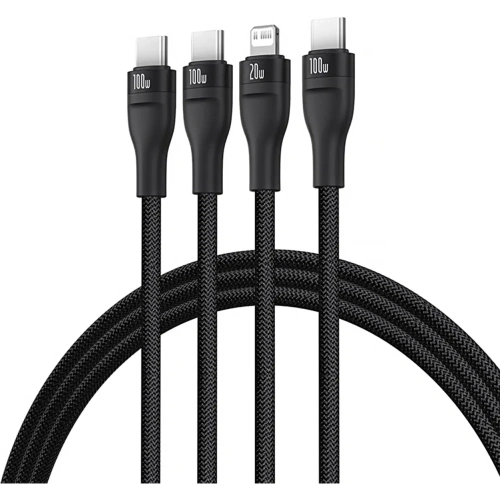Kabel 3w1 Baseus Flash Series 3 USB-C / 2xUSB-C, Lightning 1.5m 100W czarny
