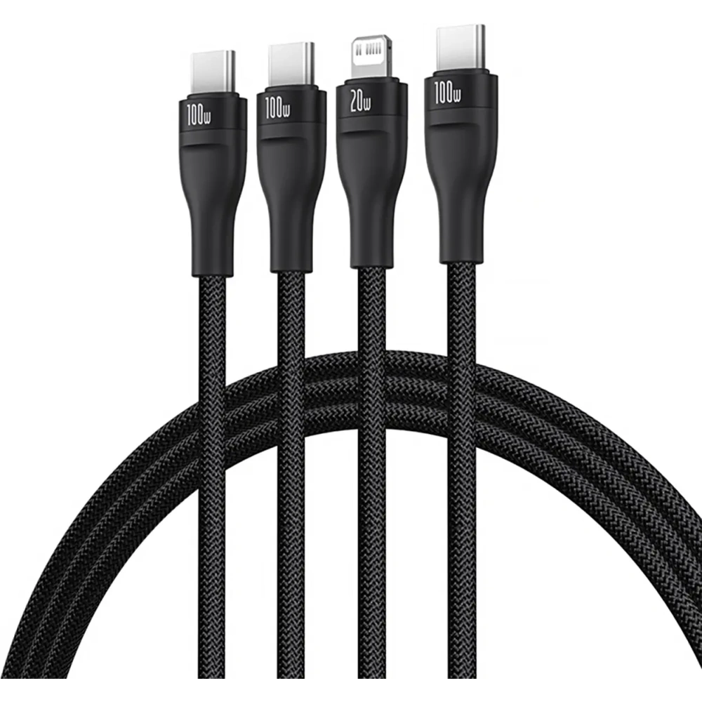 Kabel 3w1 Baseus Flash Series 3 USB-C / 2xUSB-C, Lightning 1.5m 100W czarny
