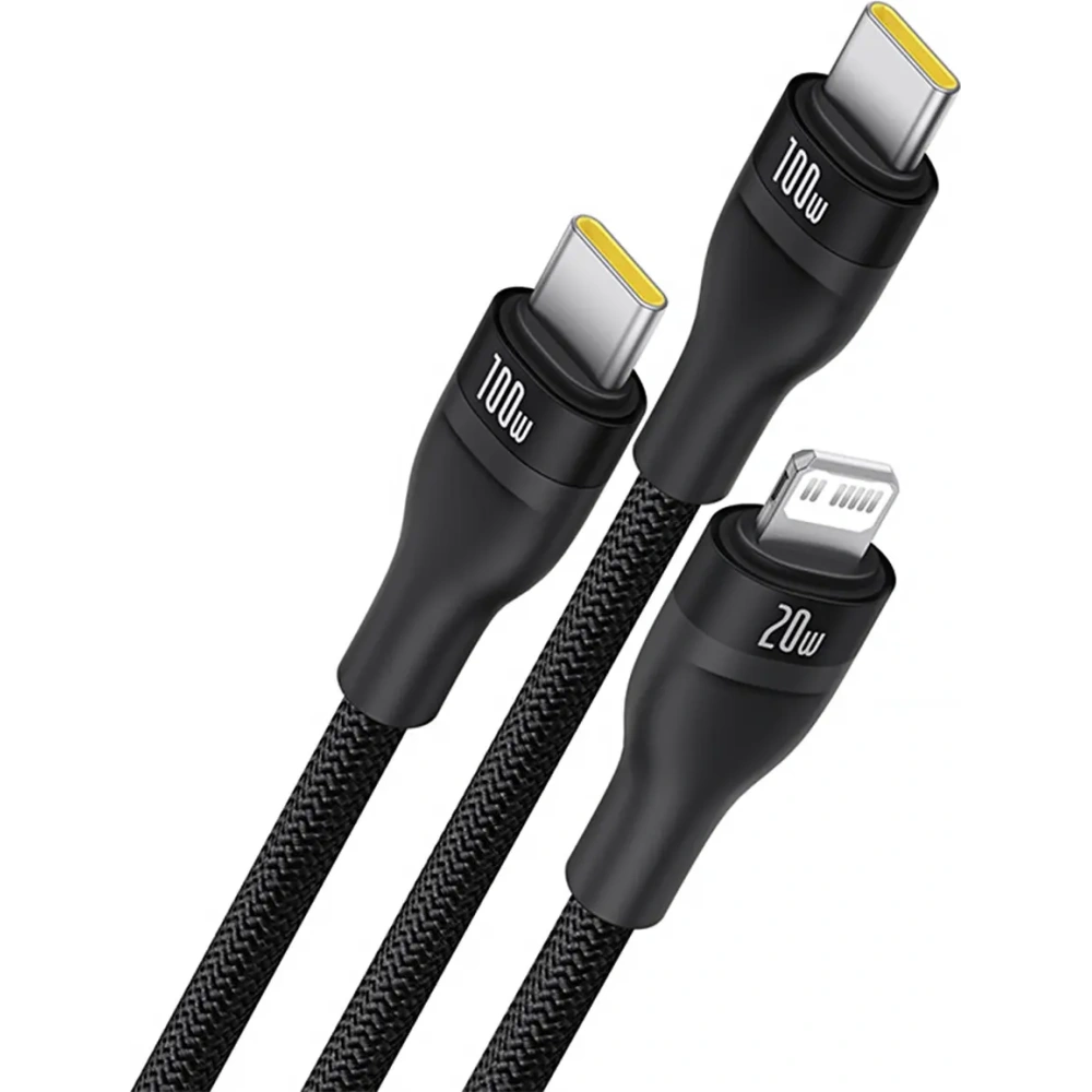 Kabel 3w1 Baseus Flash Series 3 USB-C / 2xUSB-C, Lightning 1.5m 100W czarny