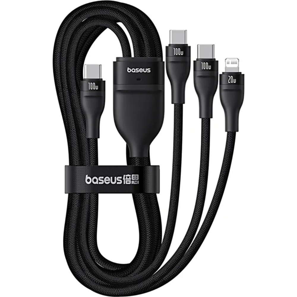 Kabel 3w1 Baseus Flash Series 3 USB-C / 2xUSB-C, Lightning 1.5m 100W czarny