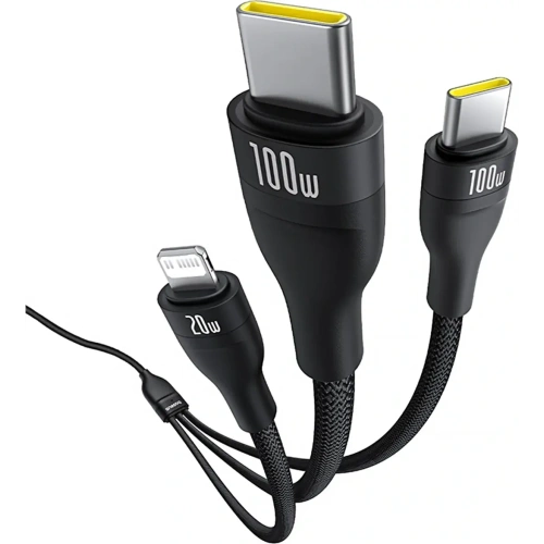 Kabel 3w1 Baseus Flash Series 3 USB-C / 2xUSB-C, Lightning 1.5m 100W czarny