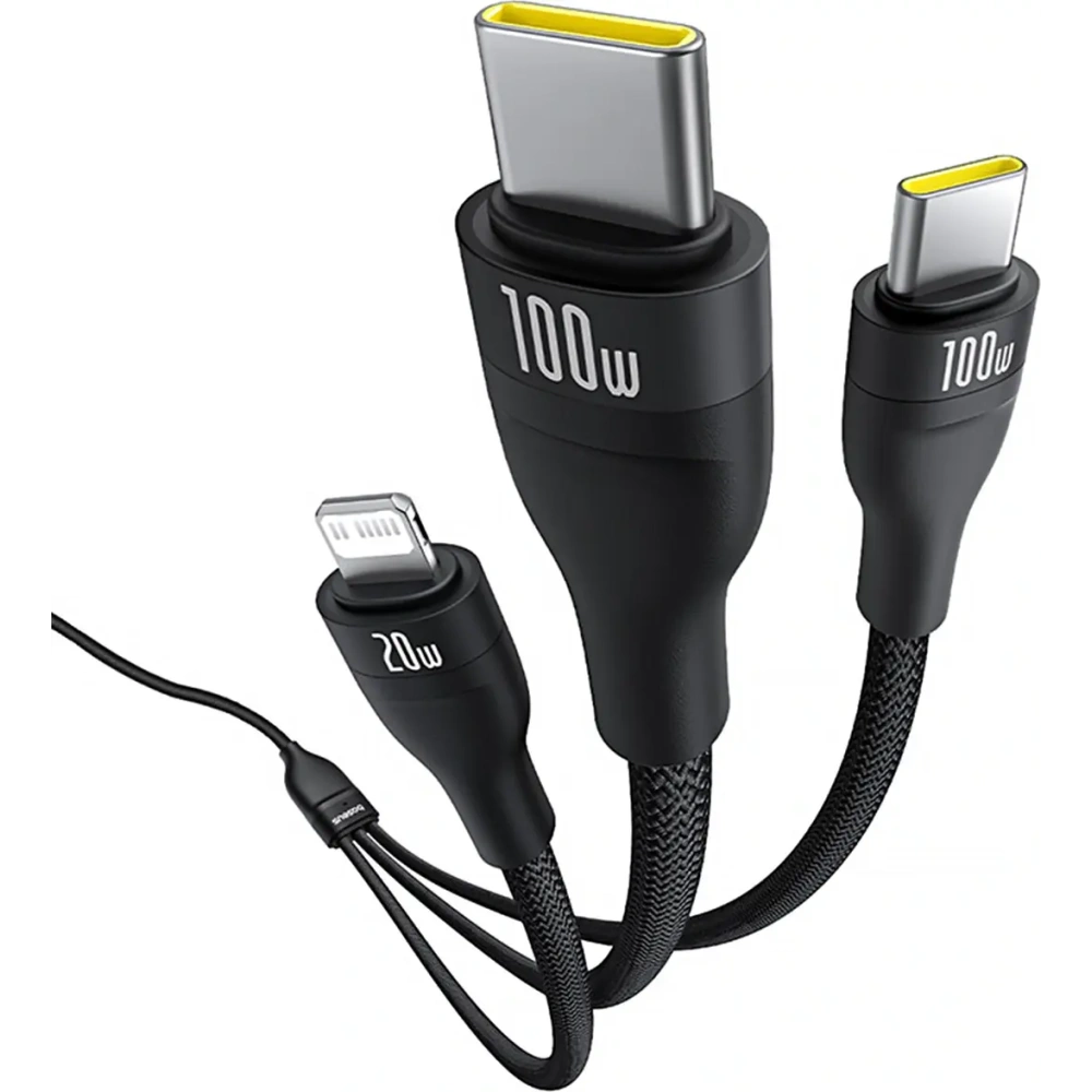 Kabel 3w1 Baseus Flash Series 3 USB-C / 2xUSB-C, Lightning 1.5m 100W czarny
