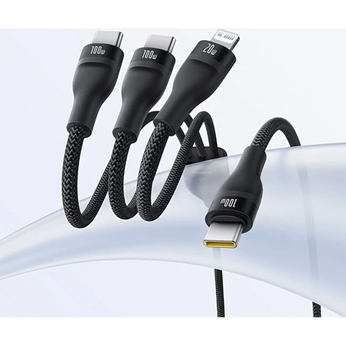 Kabel 3w1 Baseus Flash Series 3 USB-C / 2xUSB-C, Lightning 1.5m 100W czarny