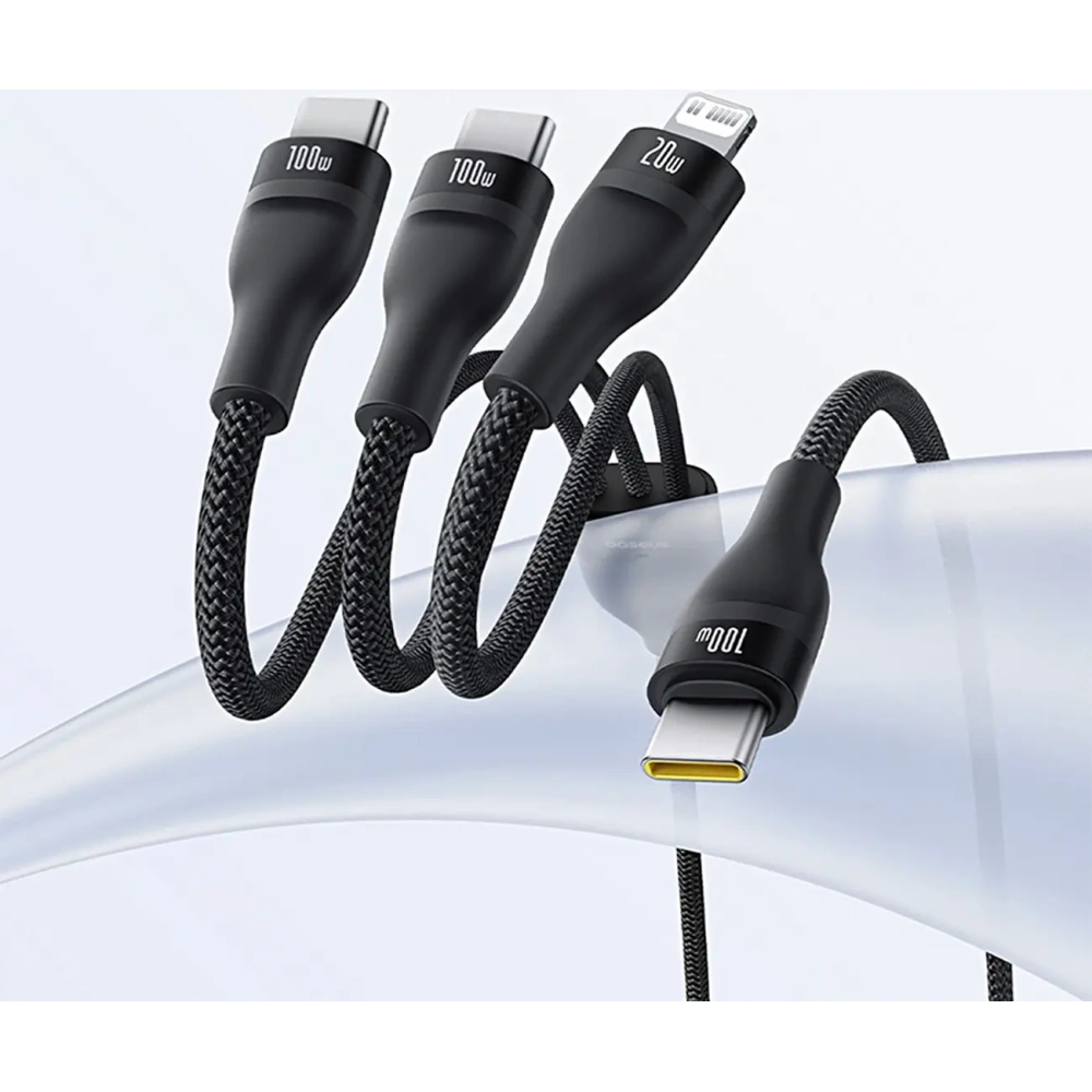 Kabel 3w1 Baseus Flash Series 3 USB-C / 2xUSB-C, Lightning 1.5m 100W czarny