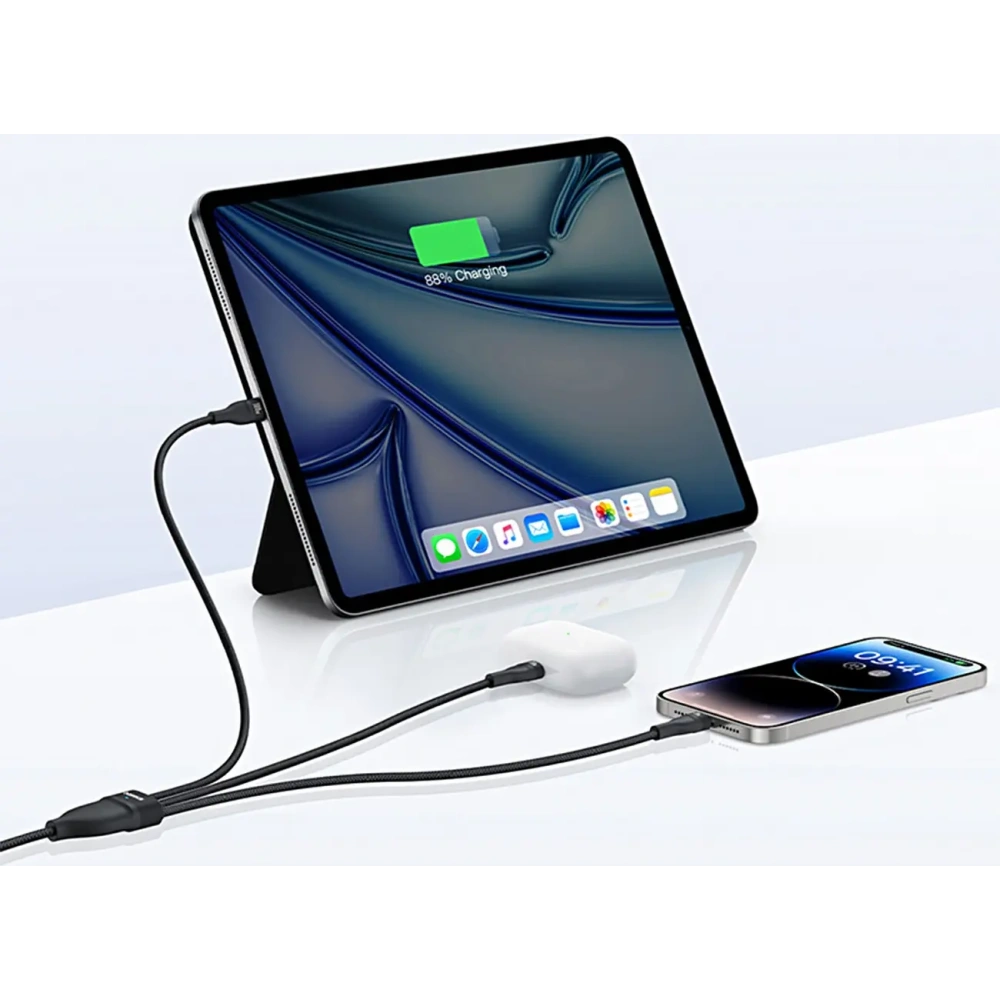 Kabel 3w1 Baseus Flash Series 3 USB-C / 2xUSB-C, Lightning 1.5m 100W czarny