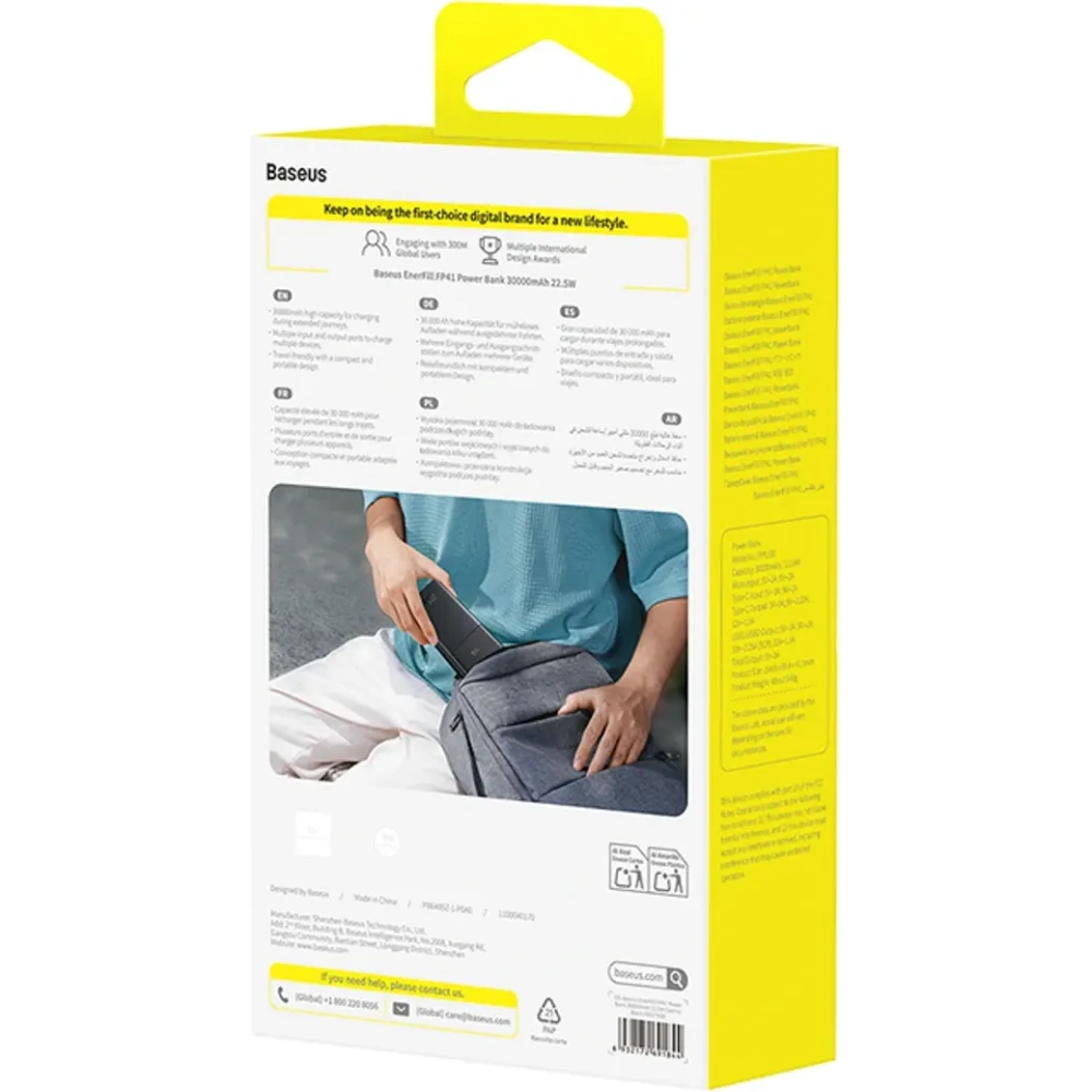 Powerbank Baseus EnerFill FP41 30000mAh 22.5W z kablem Baseus Simple USB-A / USB-C 3A 30cm czarny
