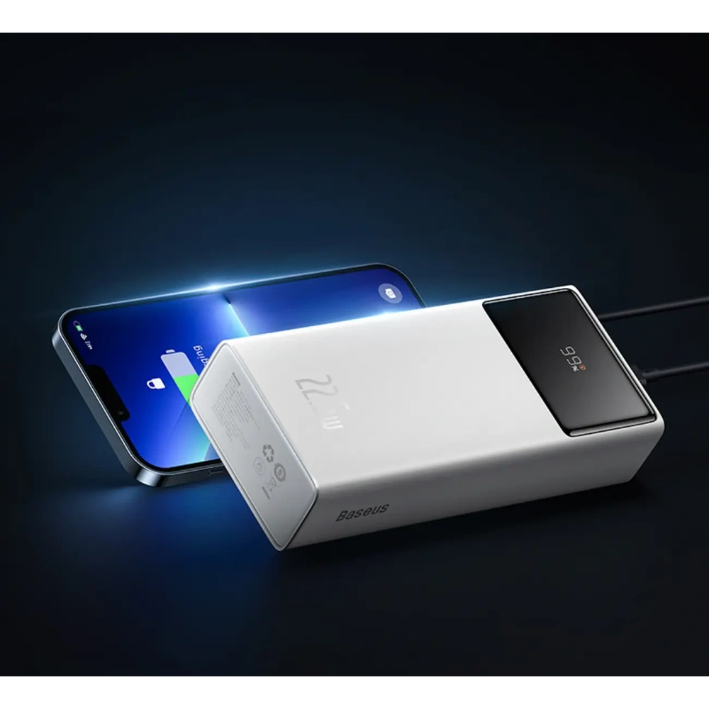 Powerbank Baseus EnerFill FP41 30000mAh 22.5W z kablem Baseus Simple USB-A / USB-C 3A 30cm biały