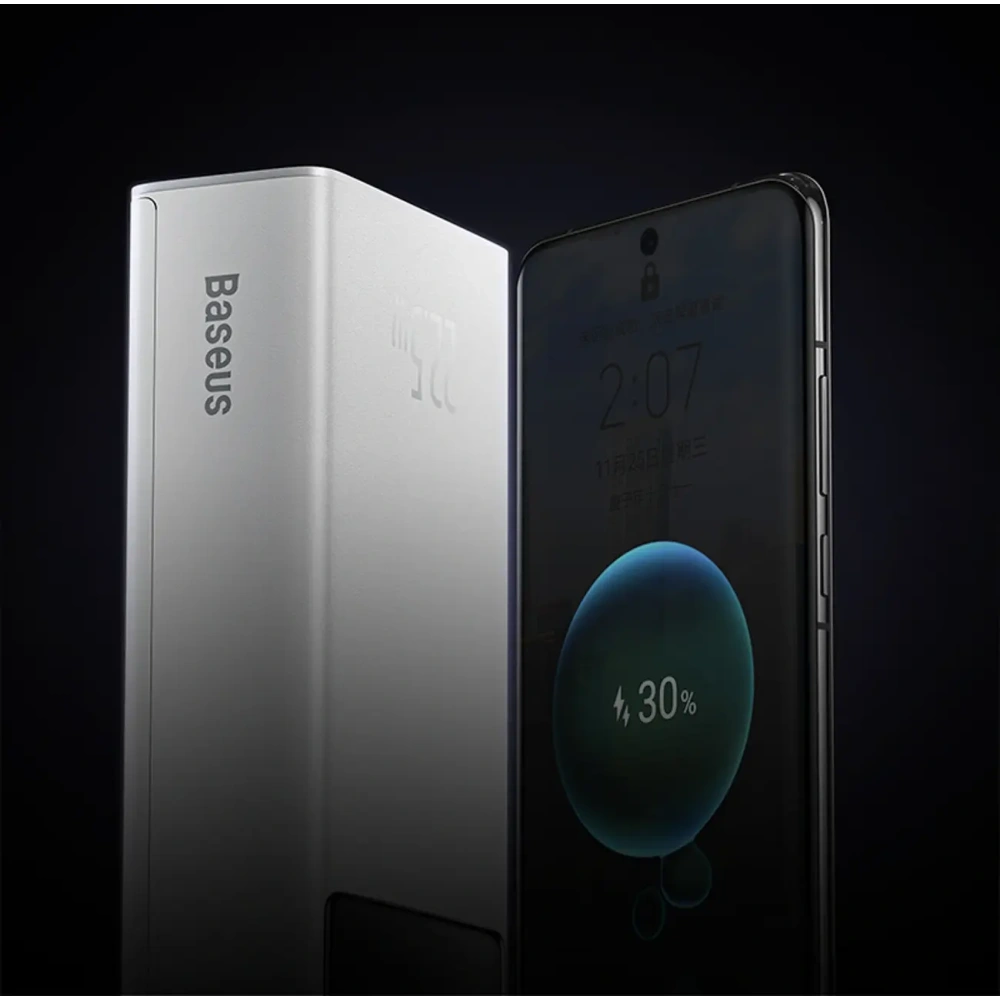 Powerbank Baseus EnerFill FP41 30000mAh 22.5W z kablem Baseus Simple USB-A / USB-C 3A 30cm biały