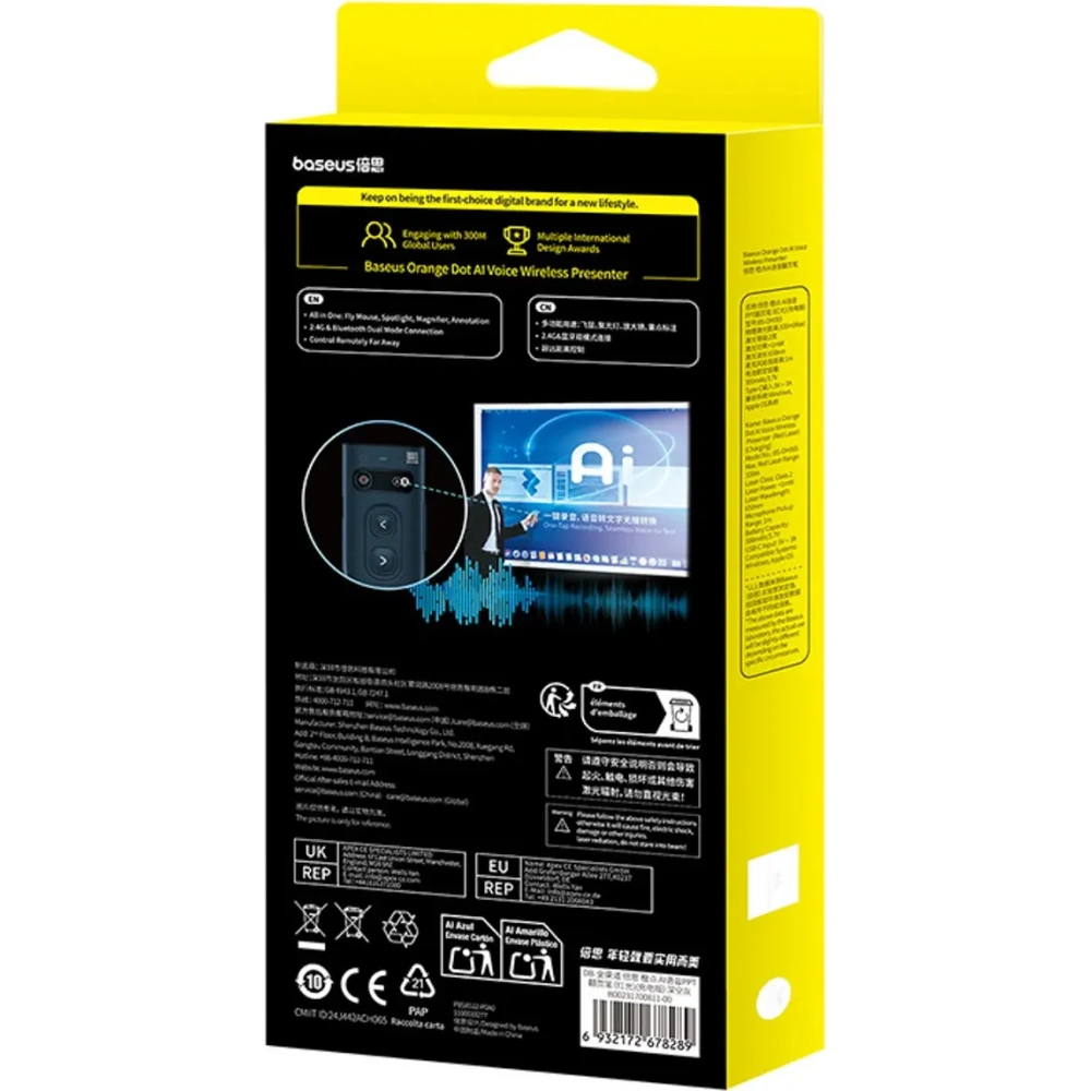 Wskaźnik laserowy Baseus Orange Dot z AI i automatycznym tłumaczeniem szary (z akumulatorem)