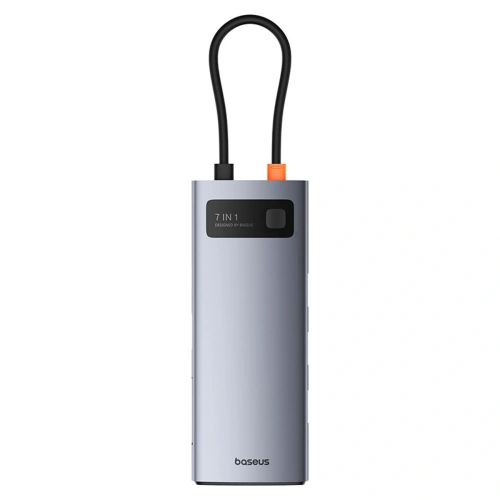 HUB Baseus Metal Gleam USB-C / HDMI 4K 60Hz, 3xUSB-A 3.0, USB-C PD, SD, microSD szary