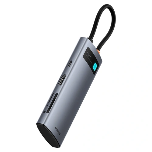 HUB Baseus Metal Gleam USB-C / HDMI 4K 60Hz, 3xUSB-A 3.0, USB-C PD, SD, microSD szary