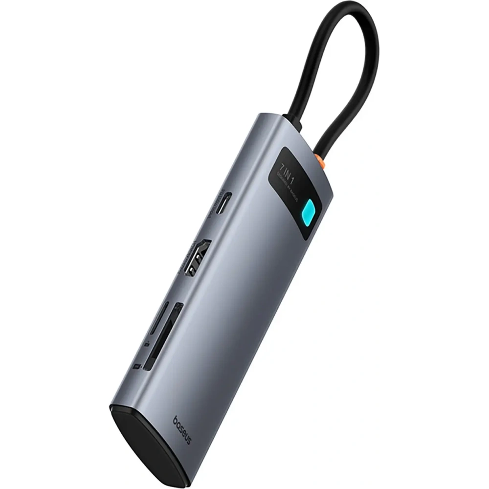 HUB Baseus Metal Gleam USB-C / HDMI 4K 60Hz, 3xUSB-A 3.0, USB-C PD, SD, microSD szary