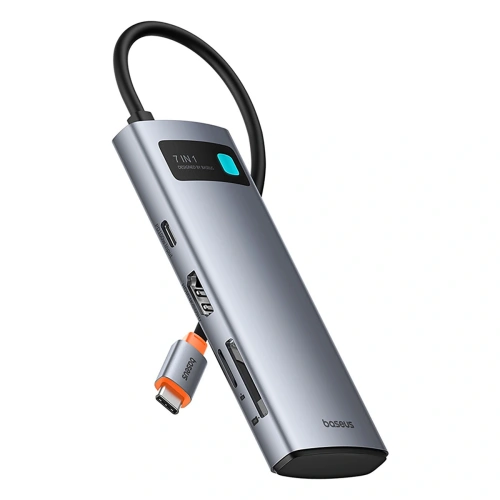 HUB Baseus Metal Gleam USB-C / HDMI 4K 60Hz, 3xUSB-A 3.0, USB-C PD, SD, microSD szary