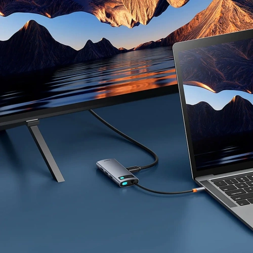 HUB Baseus Metal Gleam USB-C / HDMI 4K 60Hz, 3xUSB-A 3.0, USB-C PD, SD, microSD szary
