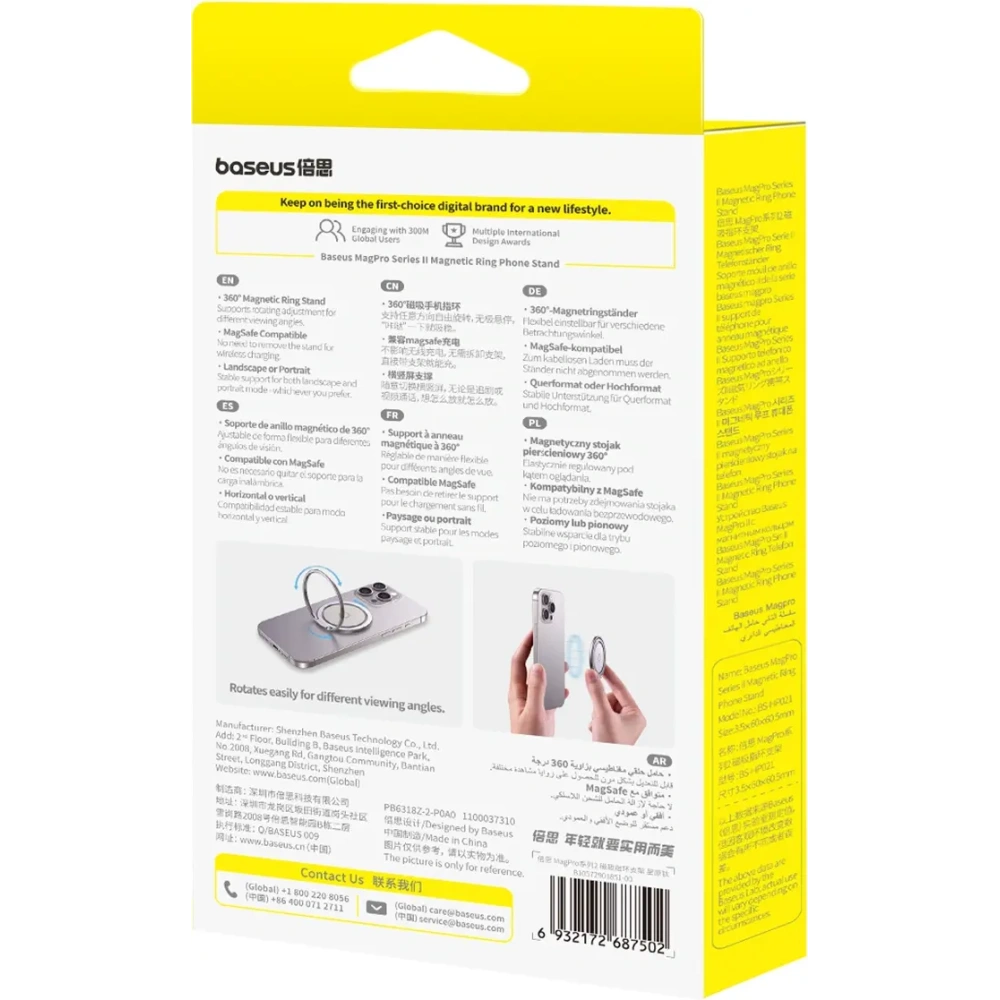 Ring magnetyczny Baseus MagPro II z funkcją podstawki tytanowy