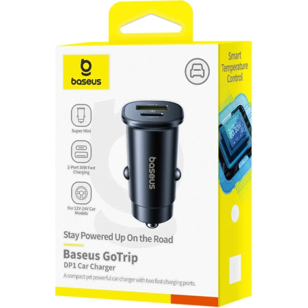 Ładowarka samochodowa Baseus GoTrip USB-A, USB-C 30W czarna