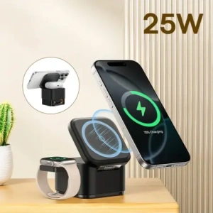 Ładowarka indukcyjna Baseus MagPro 3w1 25W MagSafe do telefonu / smartwatcha / słuchawek czarna