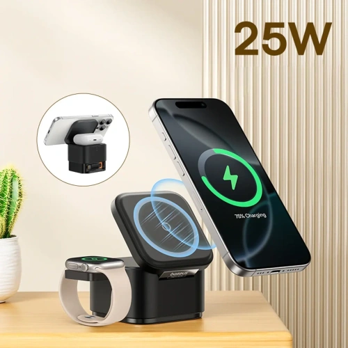 Ładowarka indukcyjna Baseus MagPro 3w1 25W MagSafe do telefonu / smartwatcha / słuchawek czarna