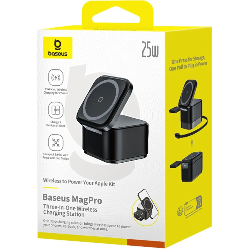 Ładowarka indukcyjna Baseus MagPro 3w1 25W MagSafe do telefonu / smartwatcha / słuchawek czarna