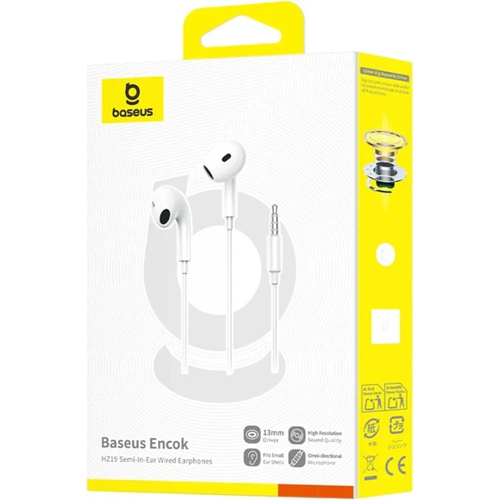 Słuchawki douszne Baseus Encok HZ19 mini jack 3.5mm białe