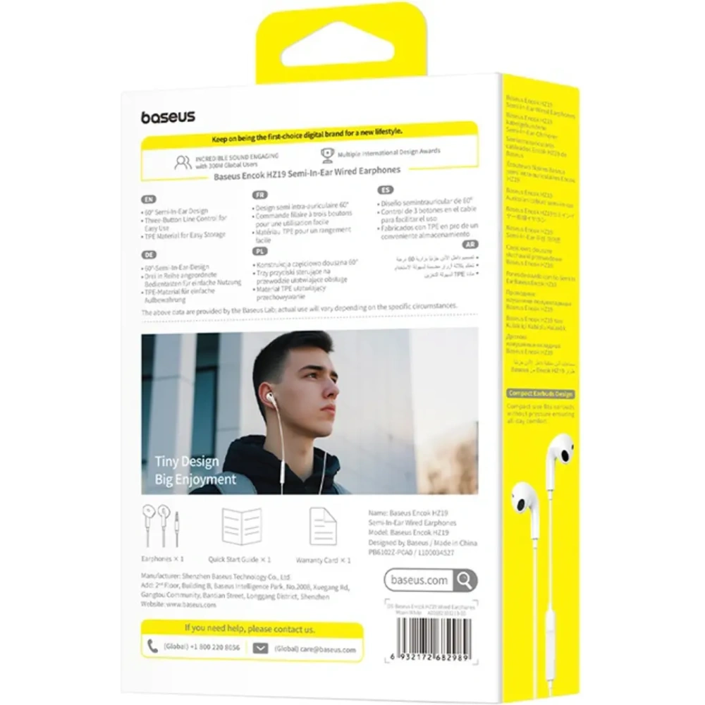 Słuchawki douszne Baseus Encok HZ19 mini jack 3.5mm białe