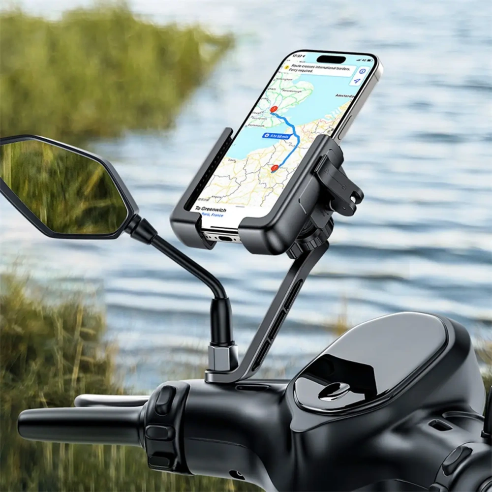 Uchwyt motocyklowy na telefon Baseus GoTrip do lusterka z amortyzacją czarny