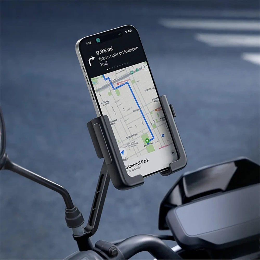 Uchwyt motocyklowy na telefon Baseus GoTrip do lusterka z amortyzacją czarny