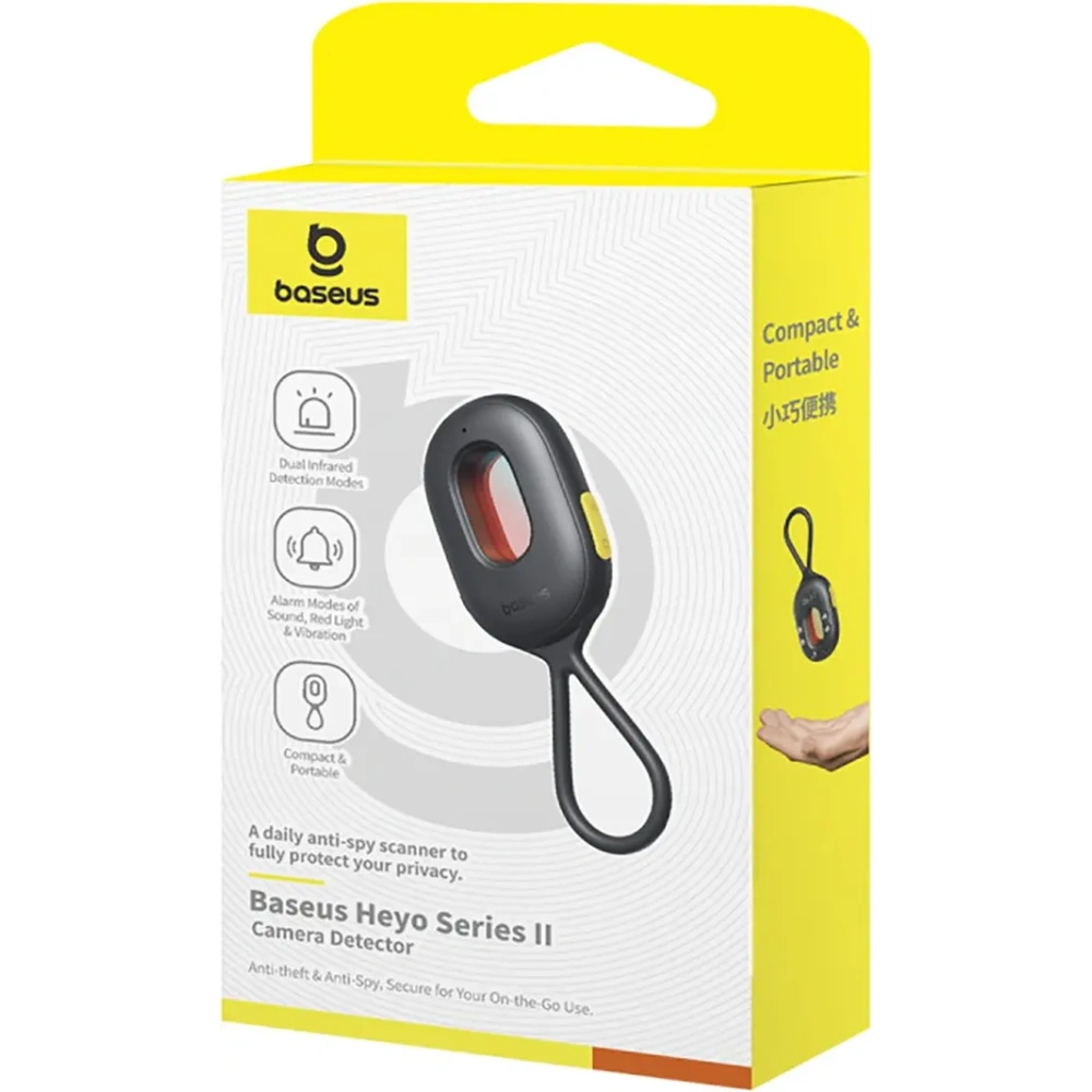 Wykrywacz ukrytych kamer Baseus Heyo Series II z alarmem i mini latarką + kabel Baseus Simple USB-A / USB-C czarny