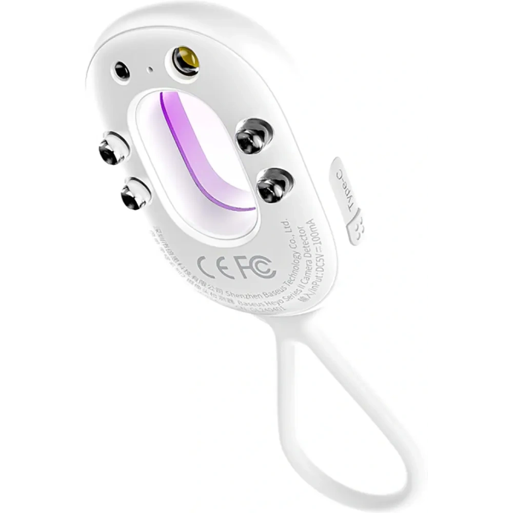 Wykrywacz ukrytych kamer Baseus Heyo Series II z alarmem i mini latarką + kabel Baseus Simple USB-A / USB-C biały