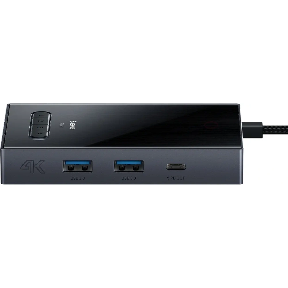 HUB Baseus PioneerJoy USB-C / HDMI 4K@60Hz, HDMI 4K@30Hz, DisplayPort 8K@30Hz, VGA, 2xUSB-A 3.0, 2xUSB-C szary