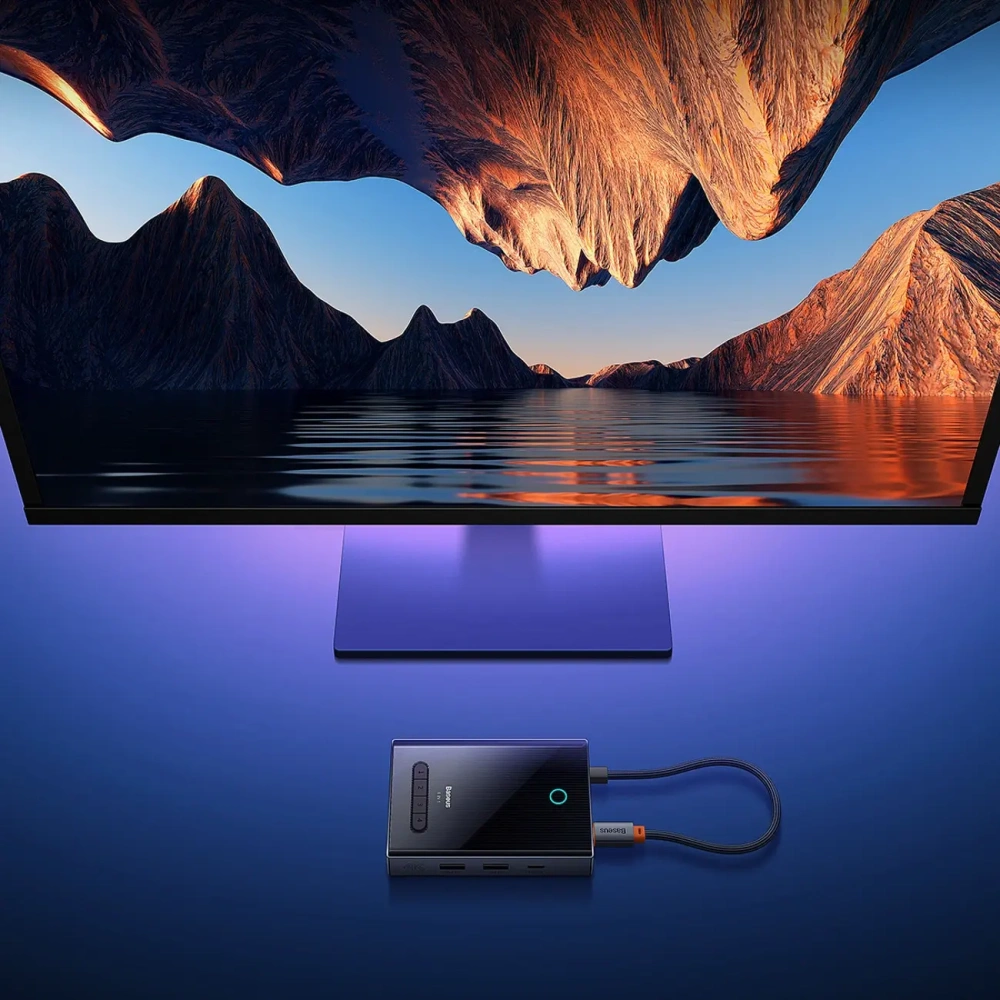 HUB Baseus PioneerJoy USB-C / HDMI 4K@60Hz, HDMI 4K@30Hz, DisplayPort 8K@30Hz, VGA, 2xUSB-A 3.0, 2xUSB-C szary