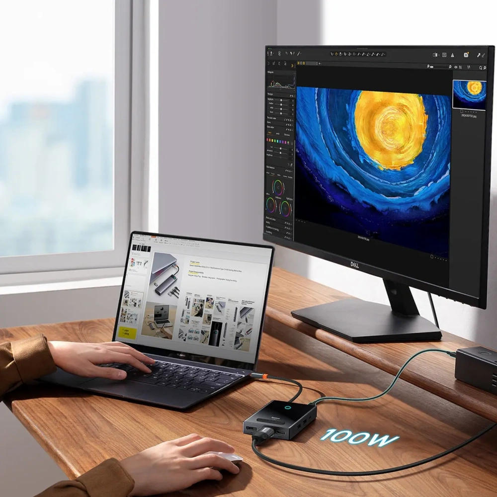 HUB Baseus PioneerJoy USB-C / HDMI 4K@60Hz, HDMI 4K@30Hz, DisplayPort 8K@30Hz, VGA, 2xUSB-A 3.0, 2xUSB-C szary