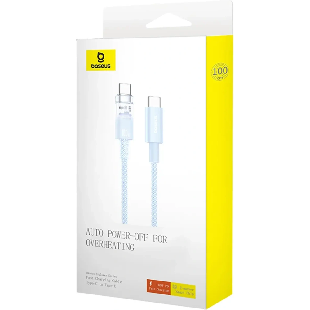 Kabel Baseus Explorer 100W USB-C - USB-C z inteligentnym czujnikiem temperatury 2m niebieski