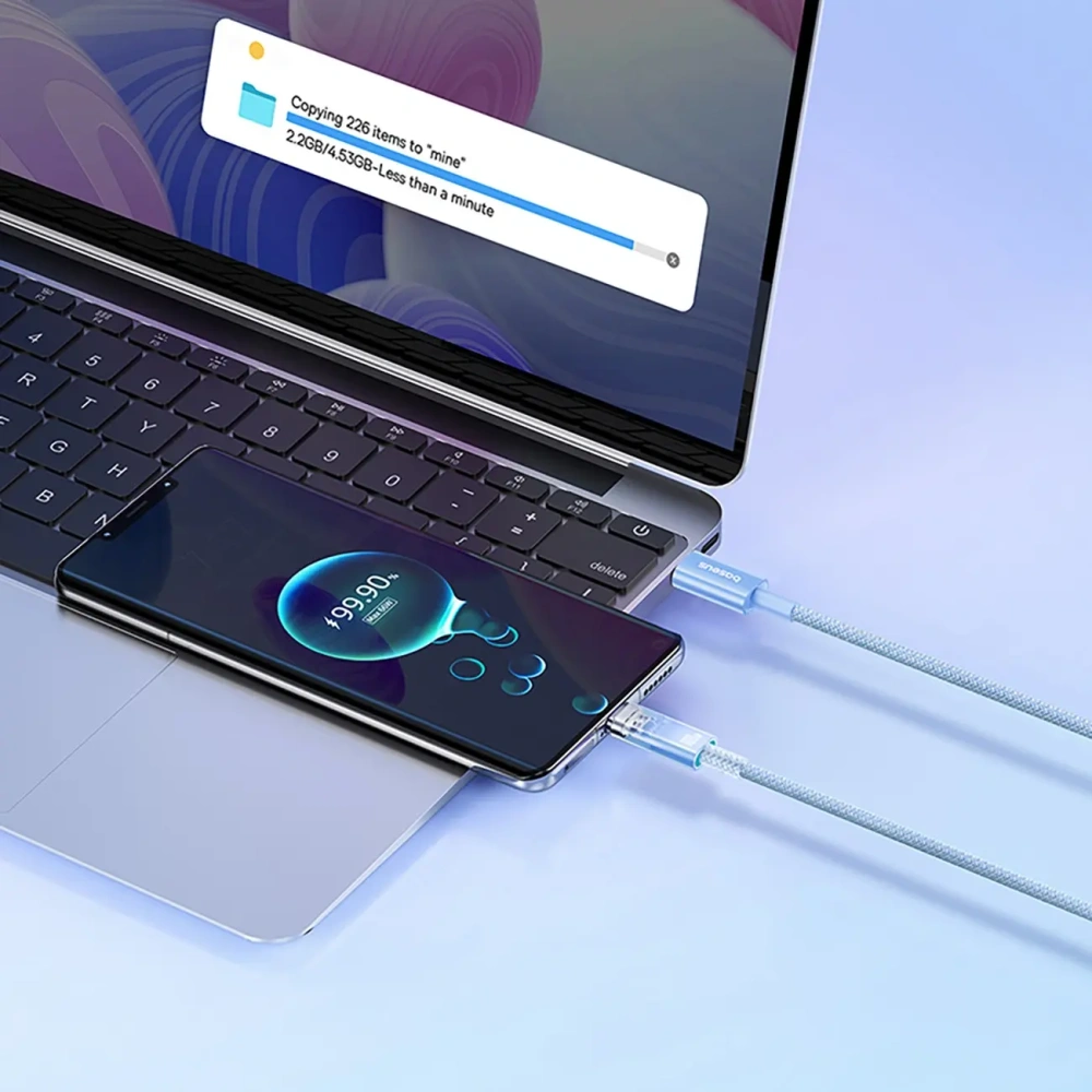 Kabel Baseus Explorer 100W USB-C - USB-C z inteligentnym czujnikiem temperatury 2m niebieski