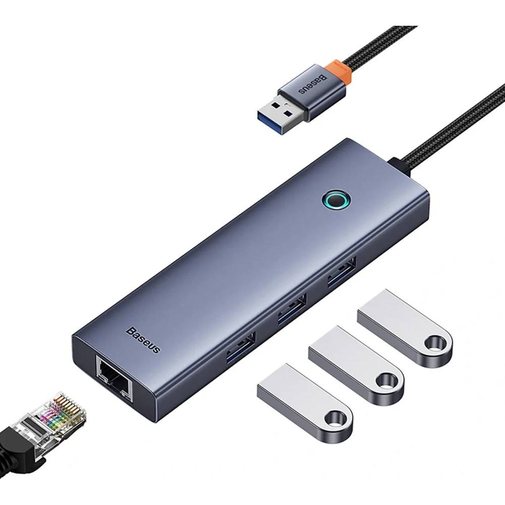 HUB Baseus UltraJoy USB-A / 3xUSB-A 3.0, RJ45 szary