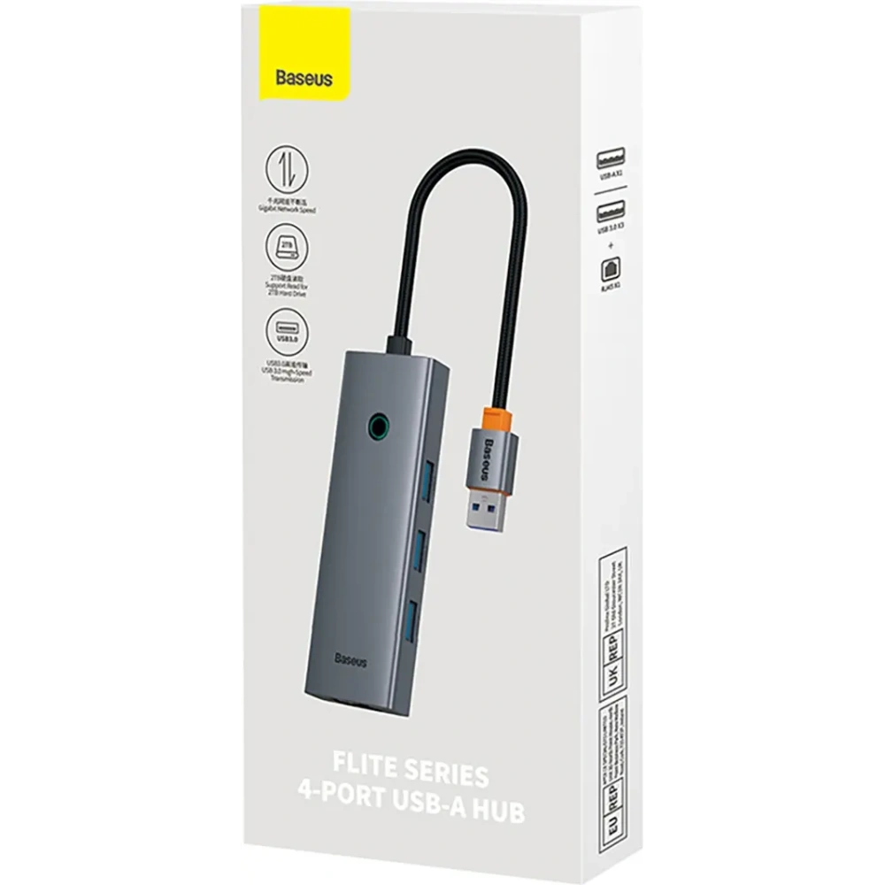 HUB Baseus UltraJoy USB-A / 3xUSB-A 3.0, RJ45 szary