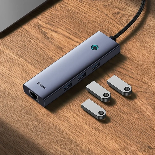 HUB Baseus UltraJoy USB-A / 3xUSB-A 3.0, RJ45 szary
