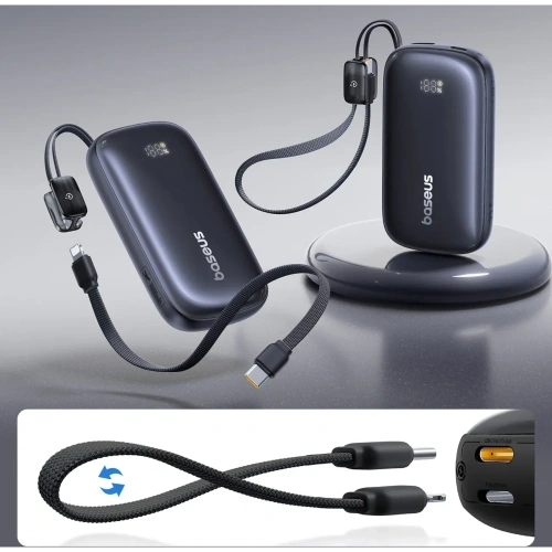 Powerbank Baseus EnerFill FC21 QPow3 Ultra 10000mAh 22.5W z wyświetlaczem i odłączanym kablem czarny