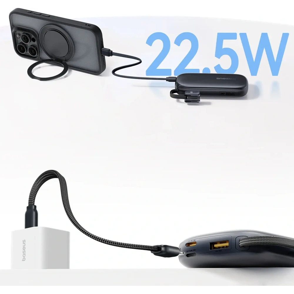 Powerbank Baseus EnerFill FC21 QPow3 Ultra 10000mAh 22.5W z wyświetlaczem i odłączanym kablem czarny